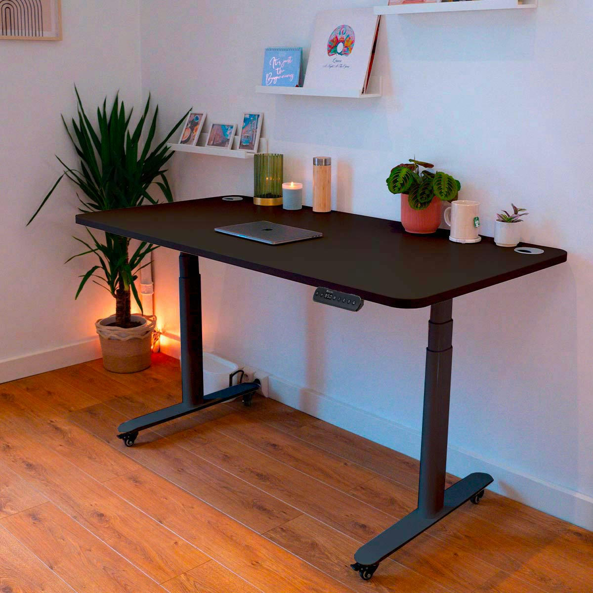 DYNAMIC CIRCLE - Bureau assis debout effet bois noir 160x80