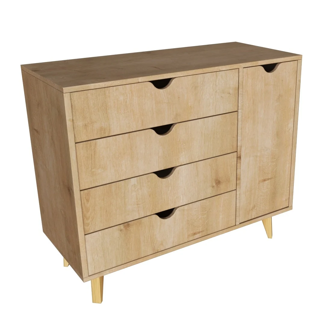 HomeRoots 35 Natural Solid Wood Four Drawer Combo Dresser