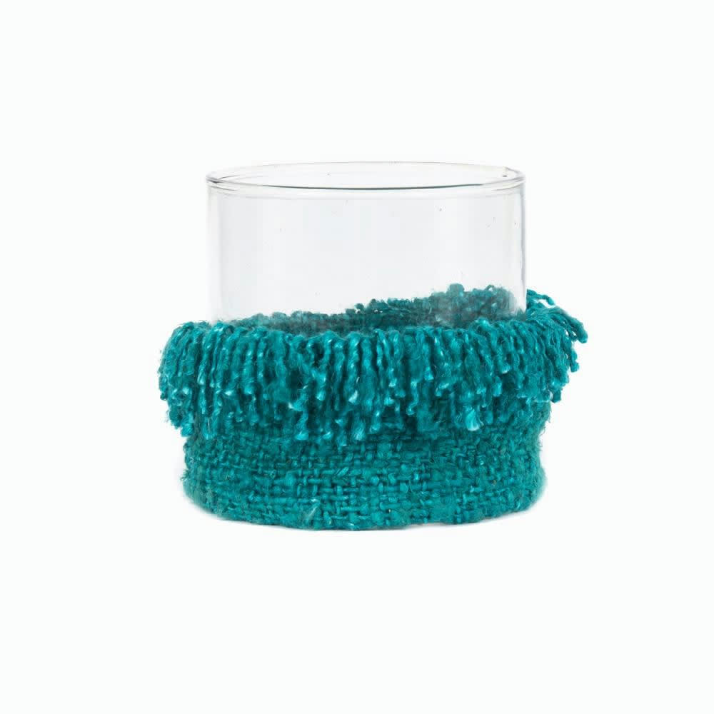 OH MY GEE - Bougeoir en verre et cotton aqua 15x15