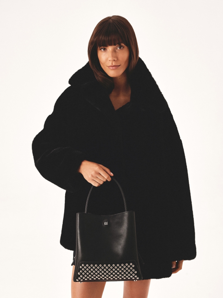 Black handbag with silver rivets