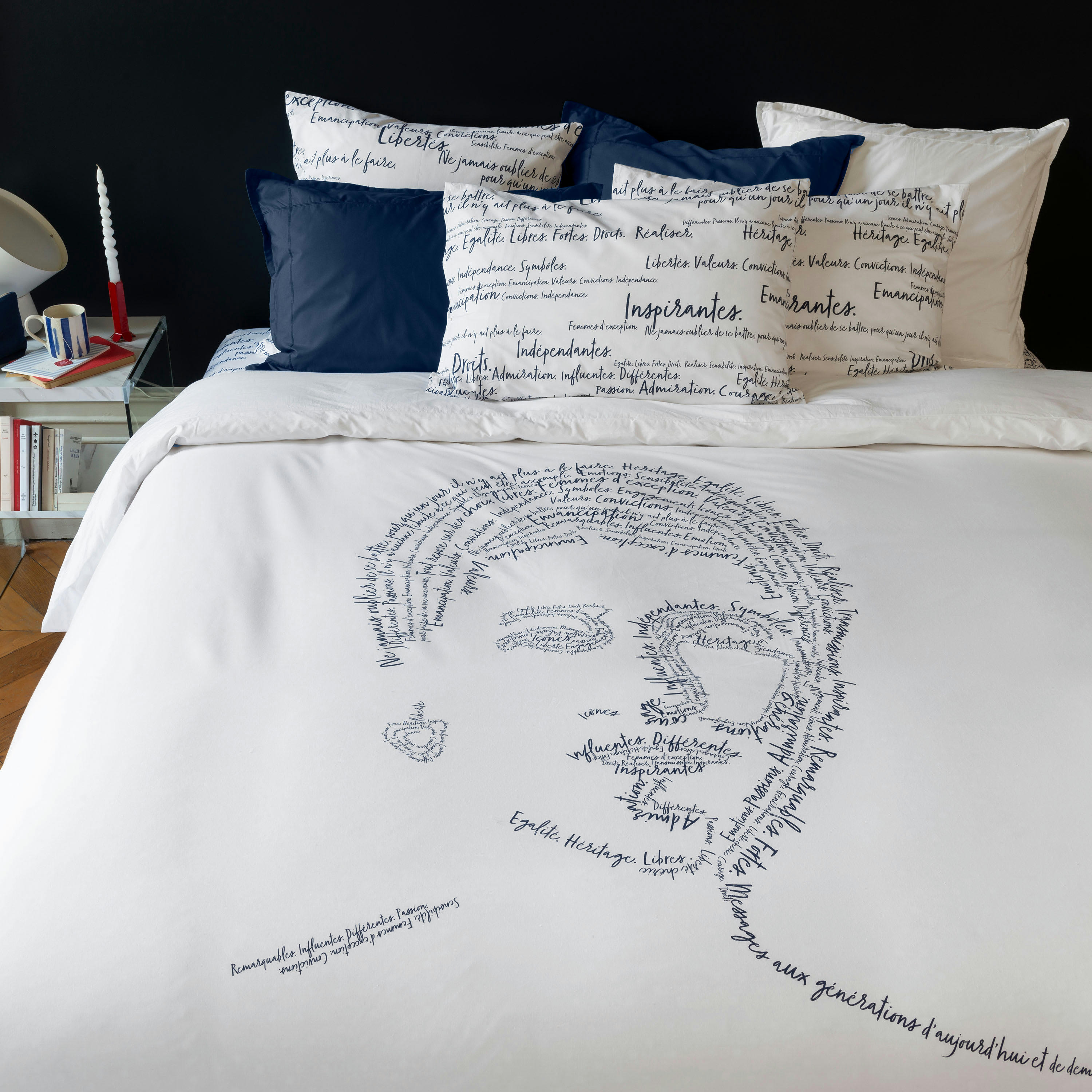 SIMONES - Housse de couette réversible percale de coton  bleu 200x200