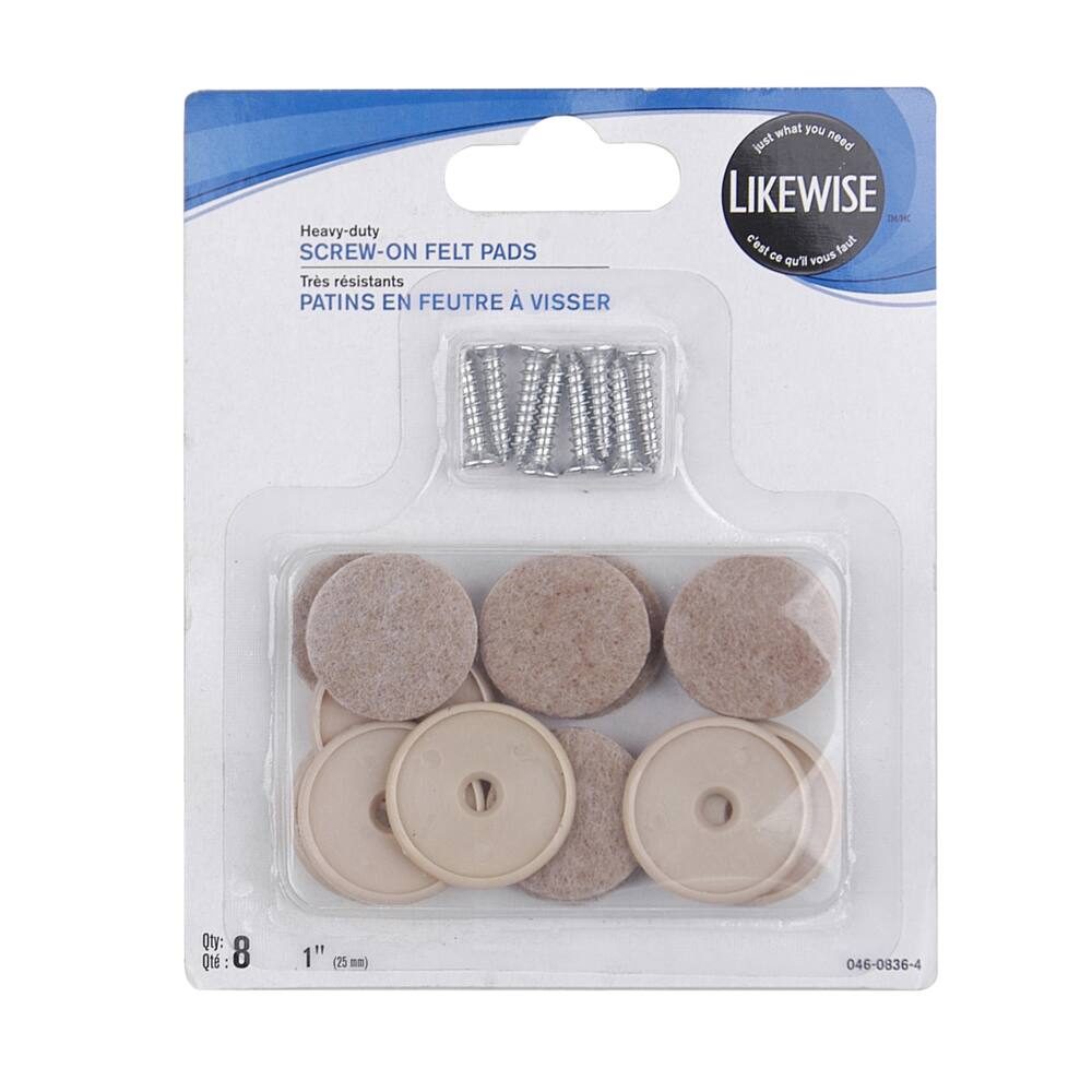 Heavy Duty Round Screw-On Felt Pads, Surface Protection, InstAllation Screws Included, 1-in, 8-pc