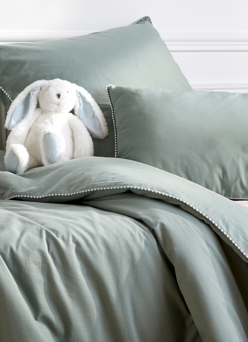TAIE D'OREILLER BÉBÉ EN COTON LAVÉ VERT