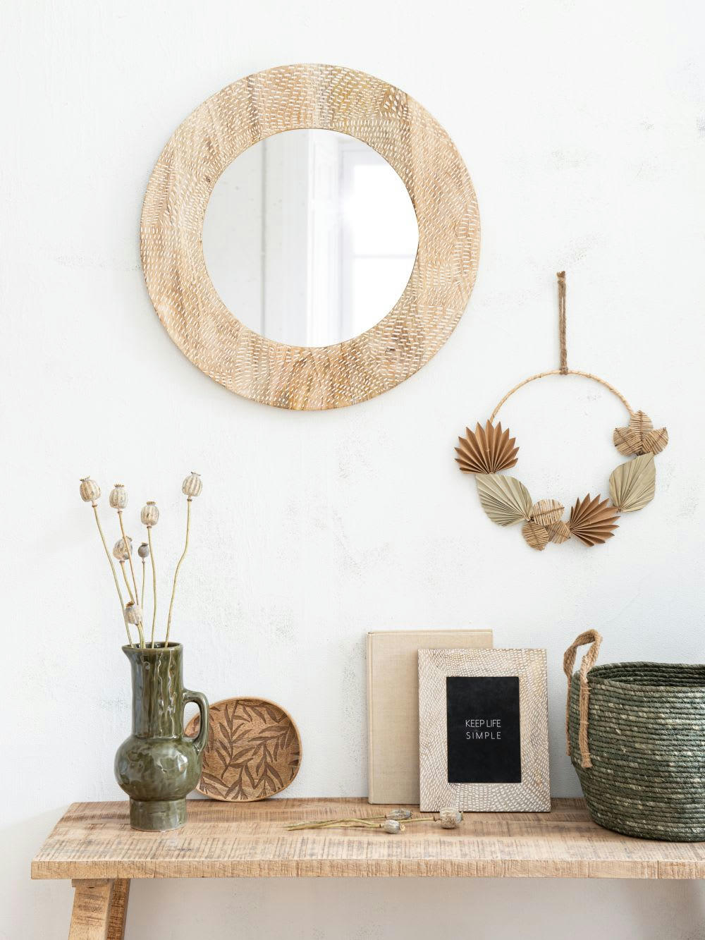 - Panier en fibre de maïs vert olive tressé main