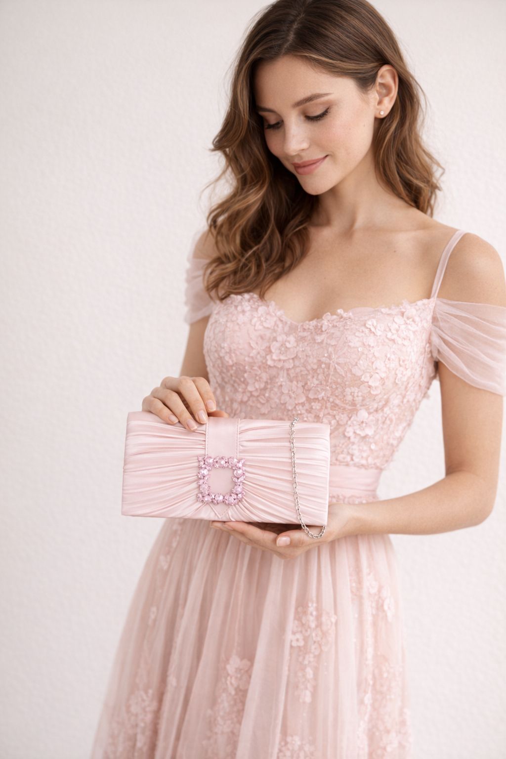 SVNX Pleated Clutch with Crystal Embellishment in Royal Blue