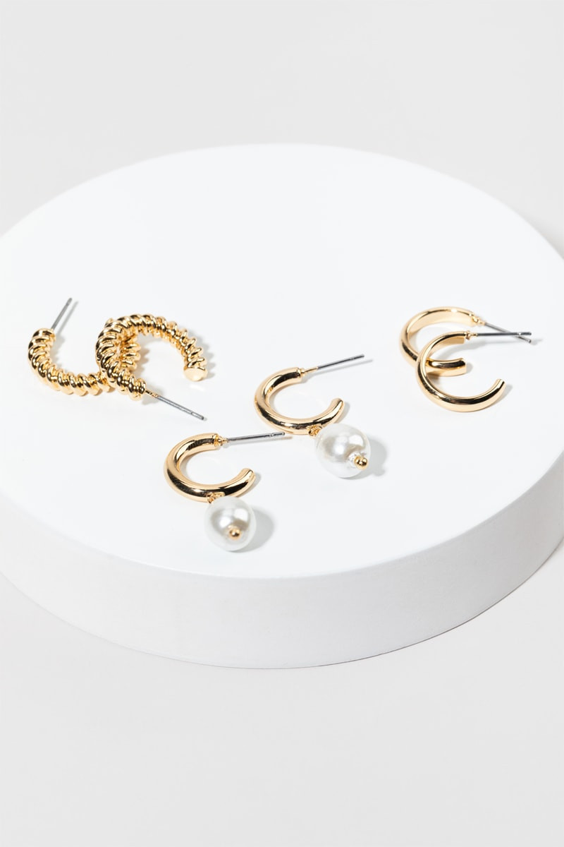 Autumn Pearl Charm Twisted Hoop Earring Set