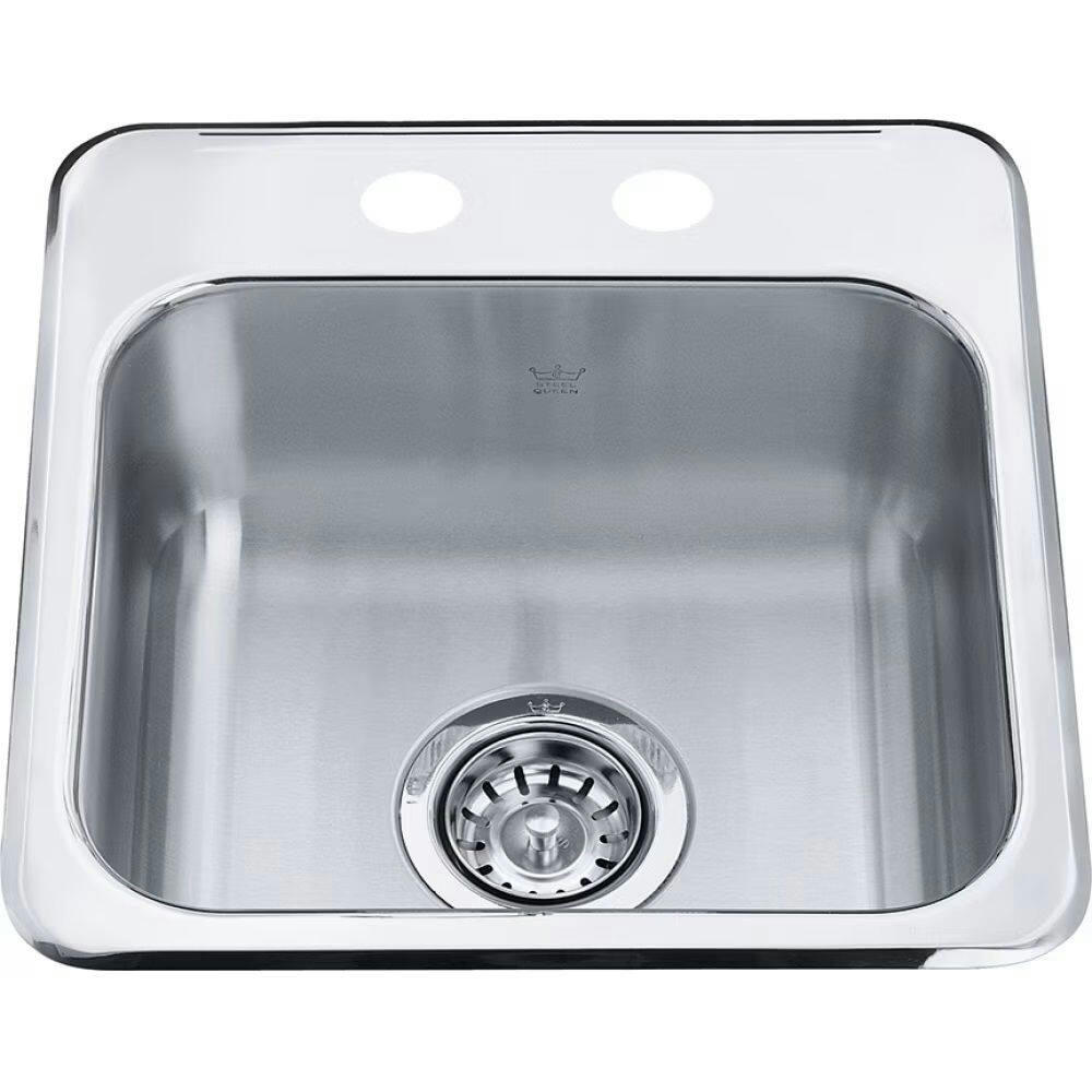 Kindred Steel Queen Drop In Single Bowl 2-Hole Hospitality Sink, 15.13-in x 15.44-in x 6-in, Stainless Steel