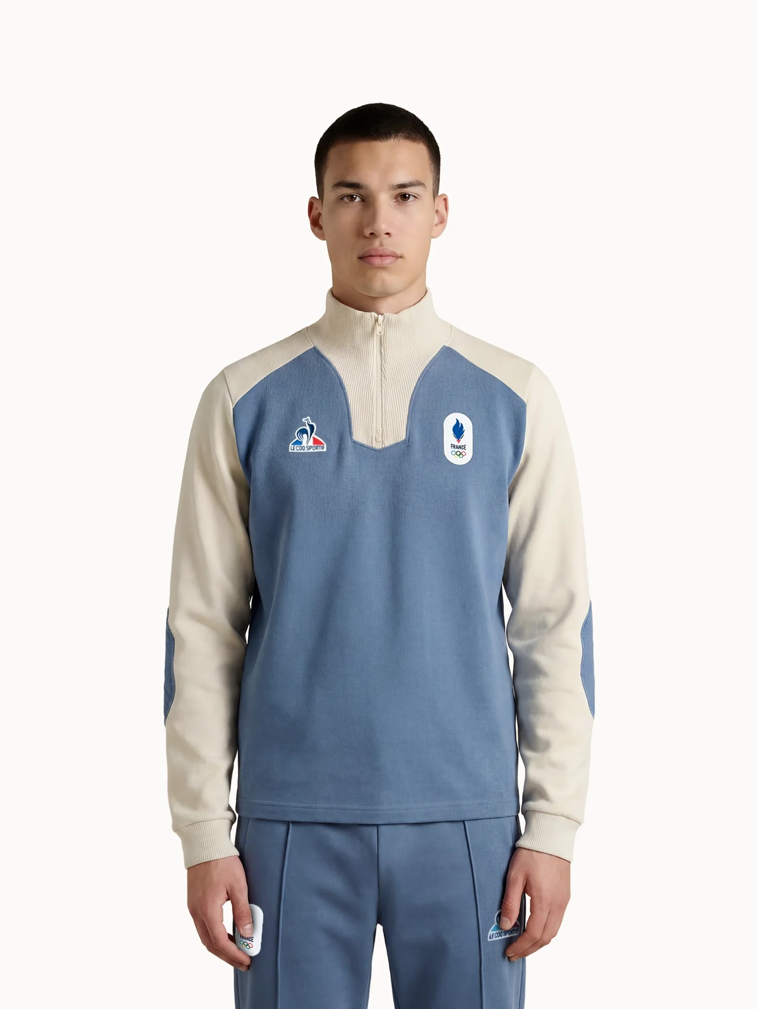 Polo manches longues col zippé contrasté double face avec coudières JO Milano-Cortina
