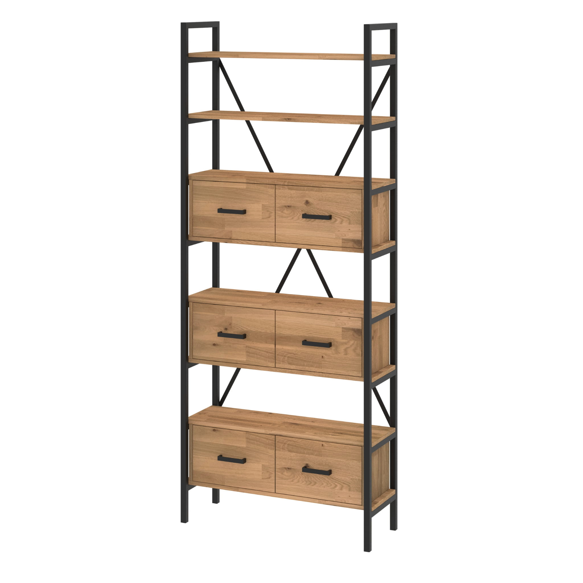 Regał dębowy Medium-Cabinet 245x80x30 cm LOFT z drzwiczkami K1-3