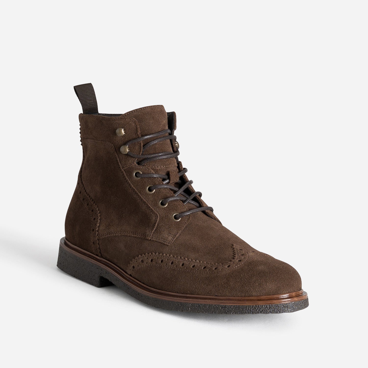 Boots à lacet marron cuir velours bout fleuri