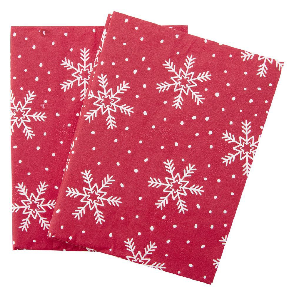 Serviette origami en papier rouge motif flocon blanc x12