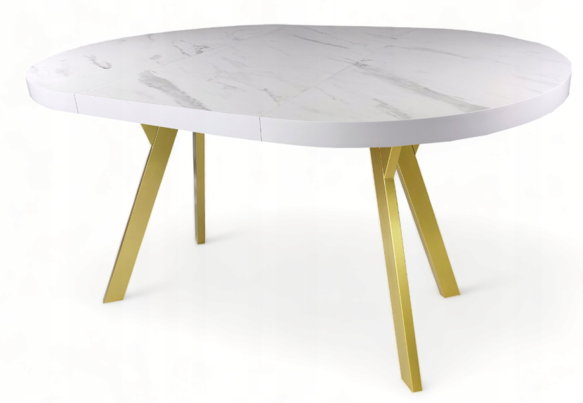 Stół Złoty Metal   MARMUR BIAŁY okrągły Ø110 rozkładany do 210 cm Marble