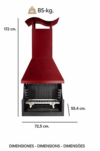 MF - Barbecue à bois et charbon style argentin pour jardin modèle Coven rouge