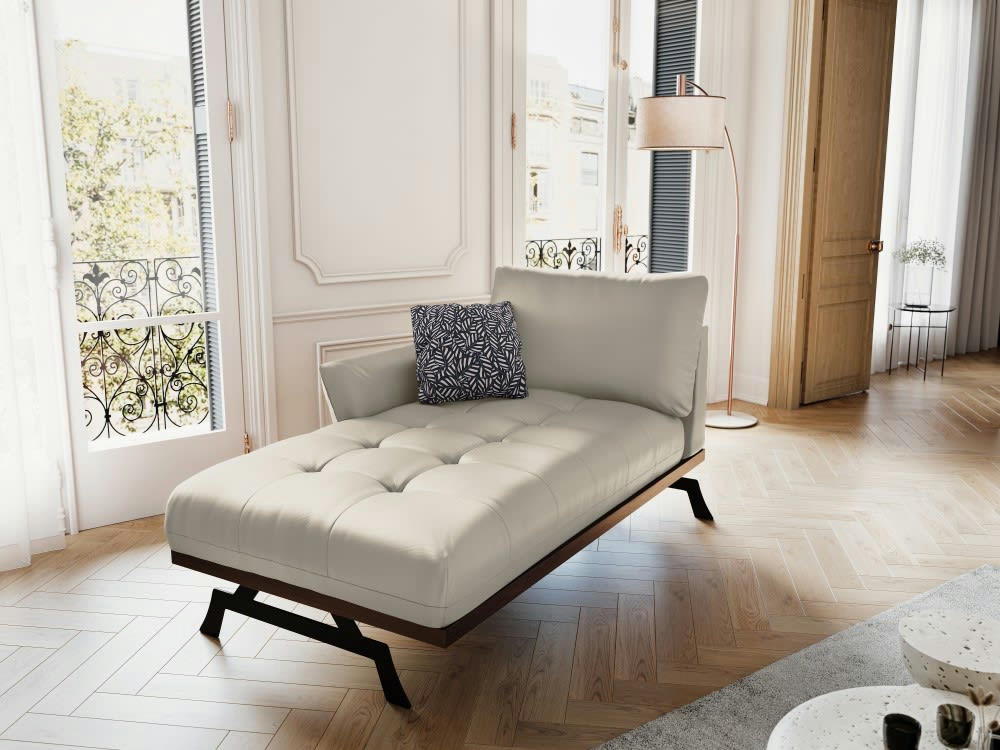 OLIVIER - Méridienne 1 place en cuir gris clair