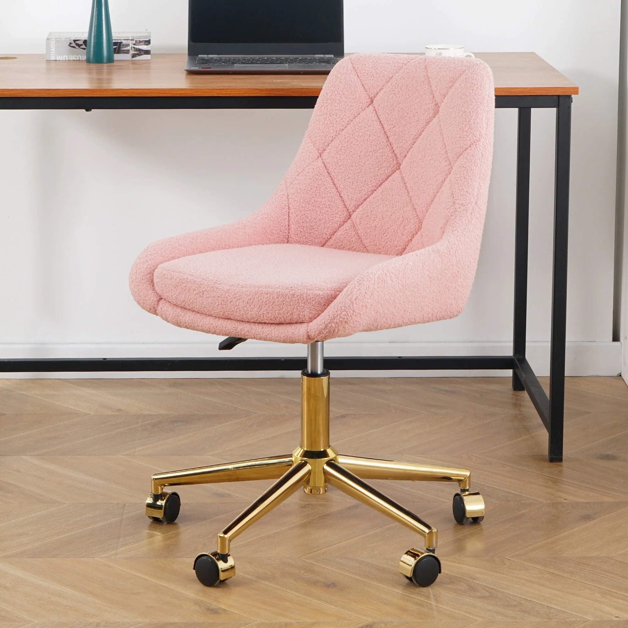 Pink+Gold Teddy Modern 22.3 Tufted Accent Chair with Stylish Chrome Legs