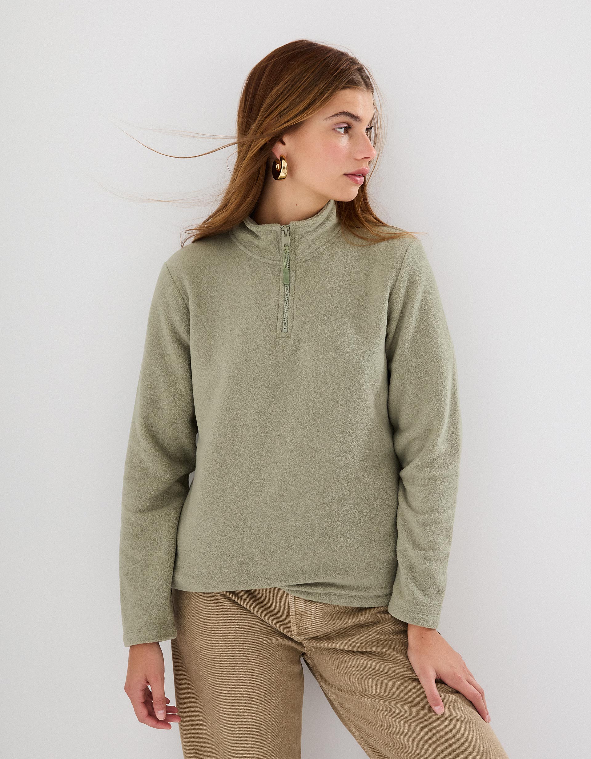 Camisola Polar com Fecho, Mulher, Verde