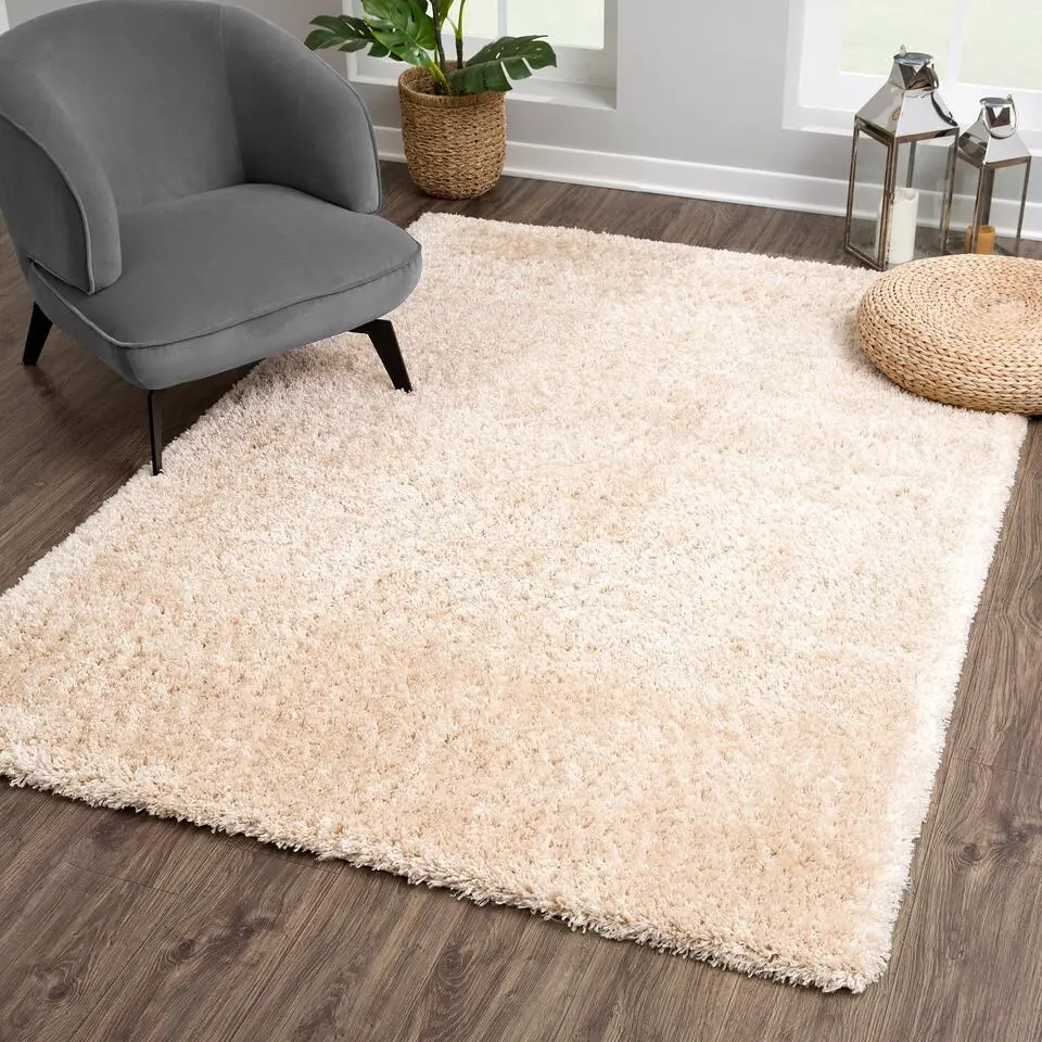 Porto Soft Fluffy Vloerkleed Hoogpolig Effen Beige - 160X230 CM