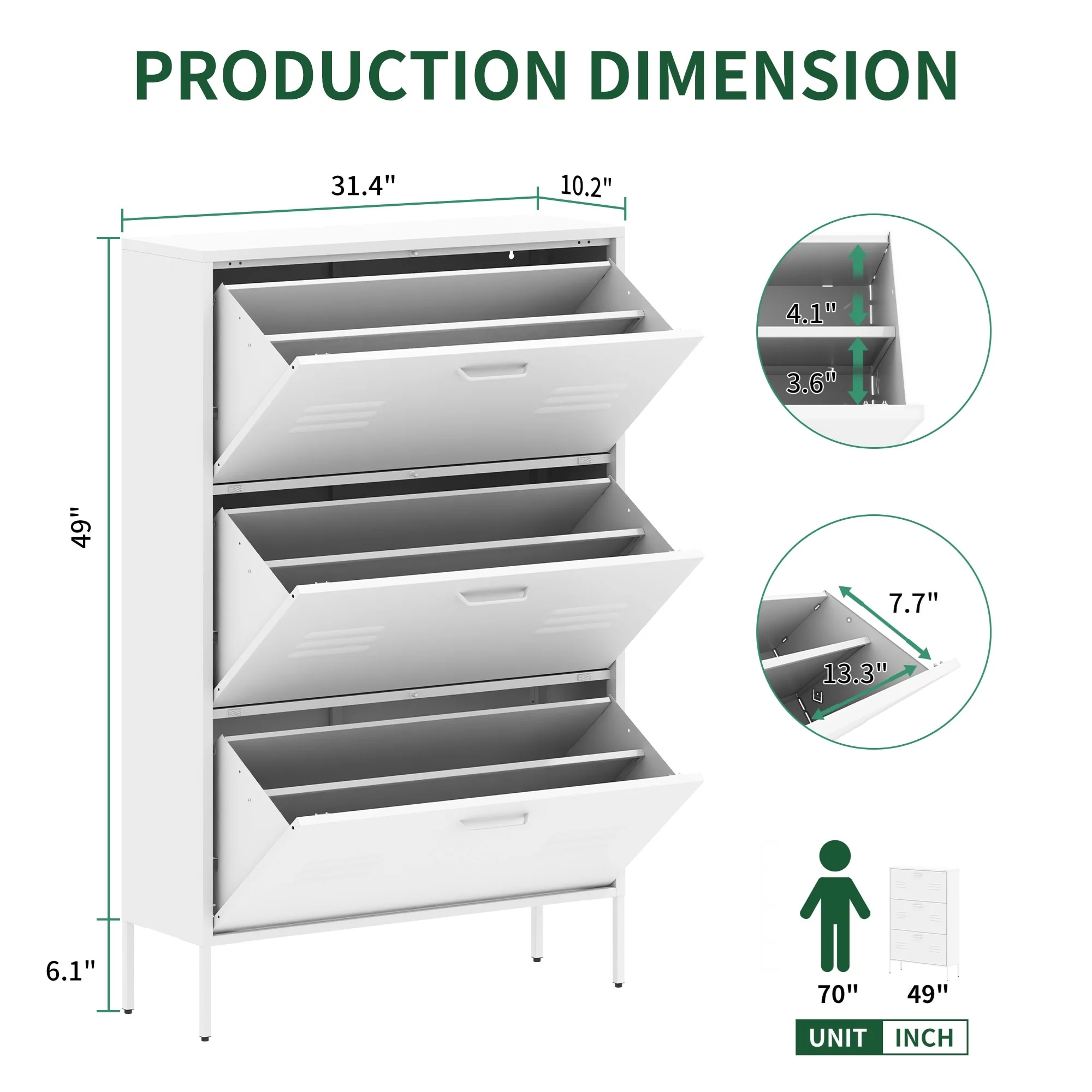 Freestanding Shoe Storage Cabinet with 3 Flip Drawers and Metal Frame
