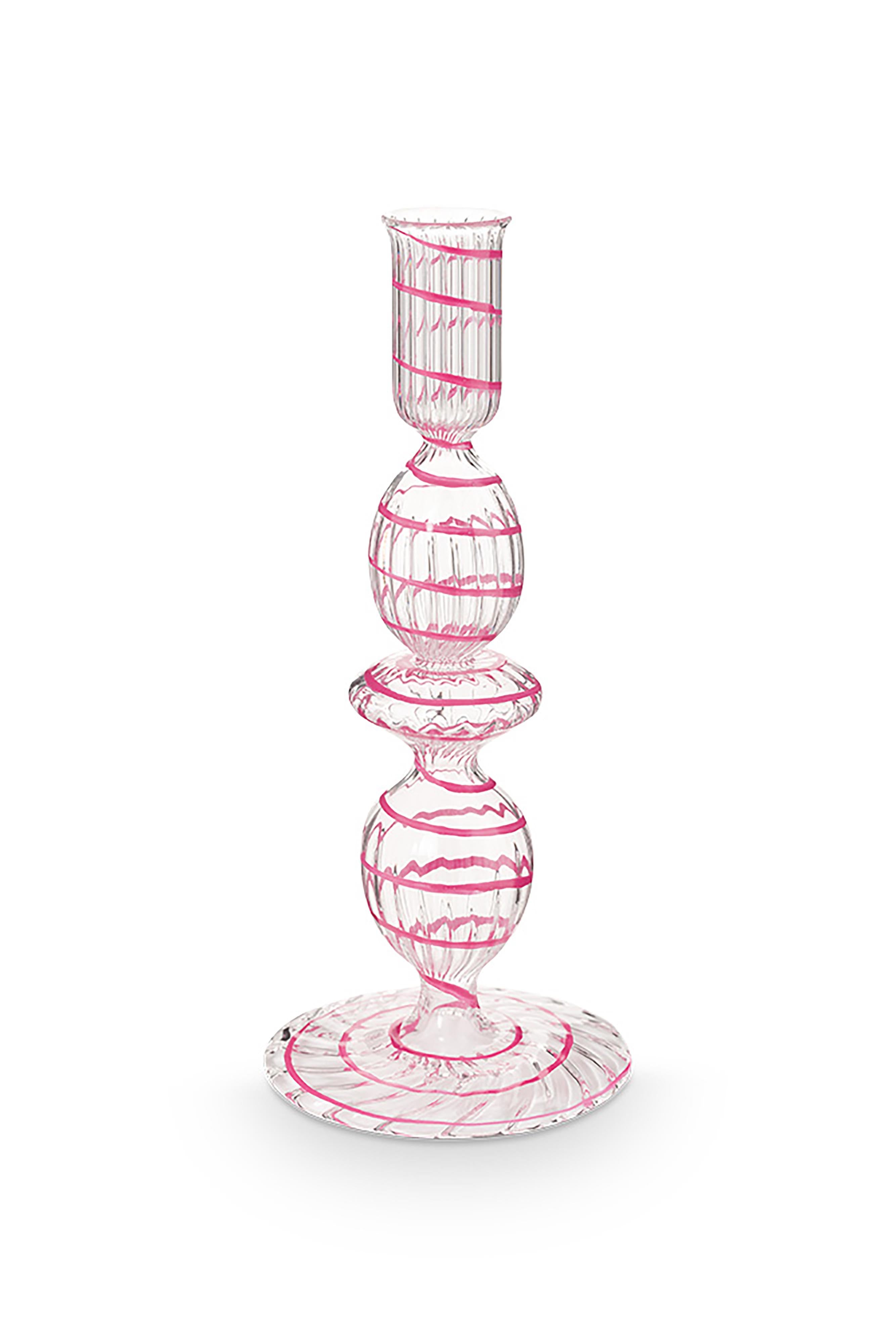Pip Studio - Kandelaar - Roze - Glas Swirl - 20cm