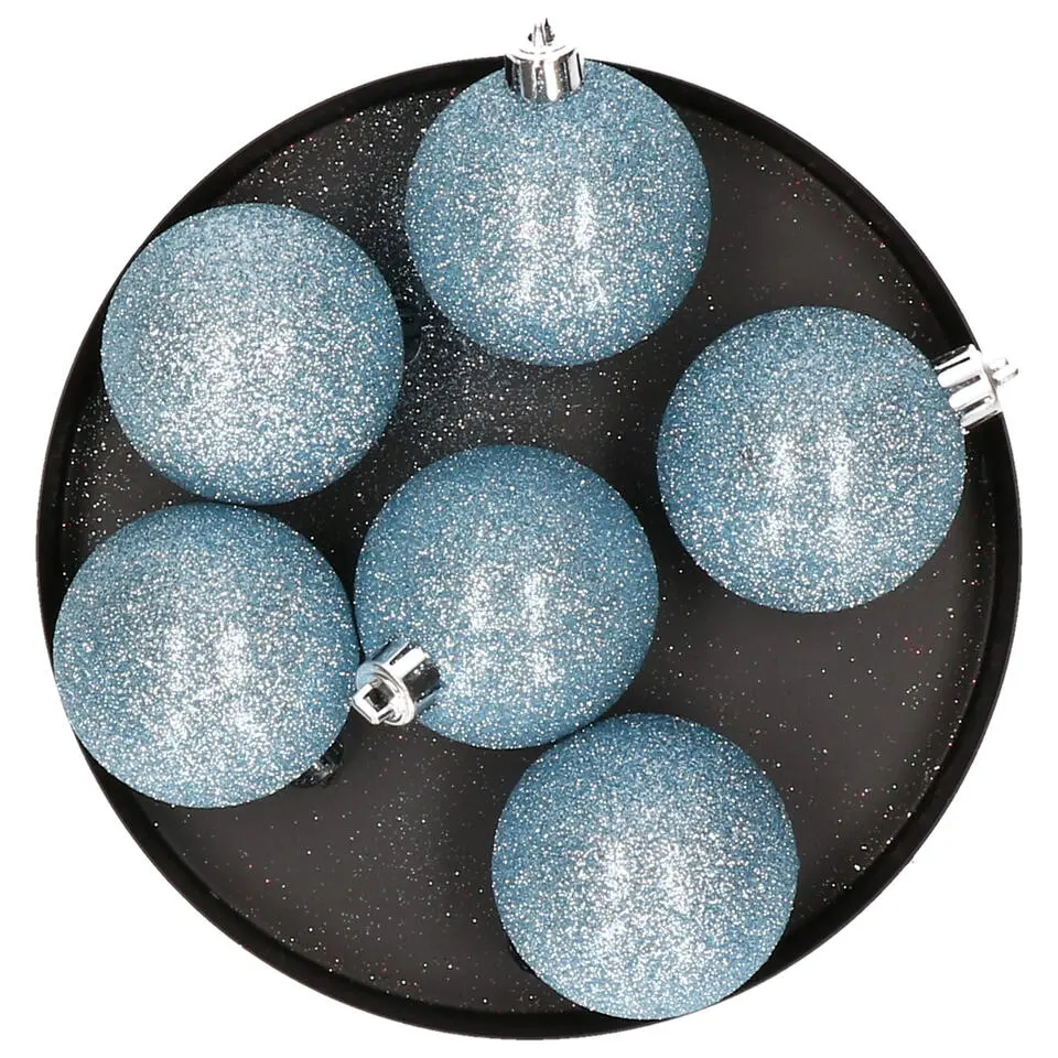 Cosy&Trendy Kerstballen &Oslash; 8 cm - IJs blauw glitter - Set-6
