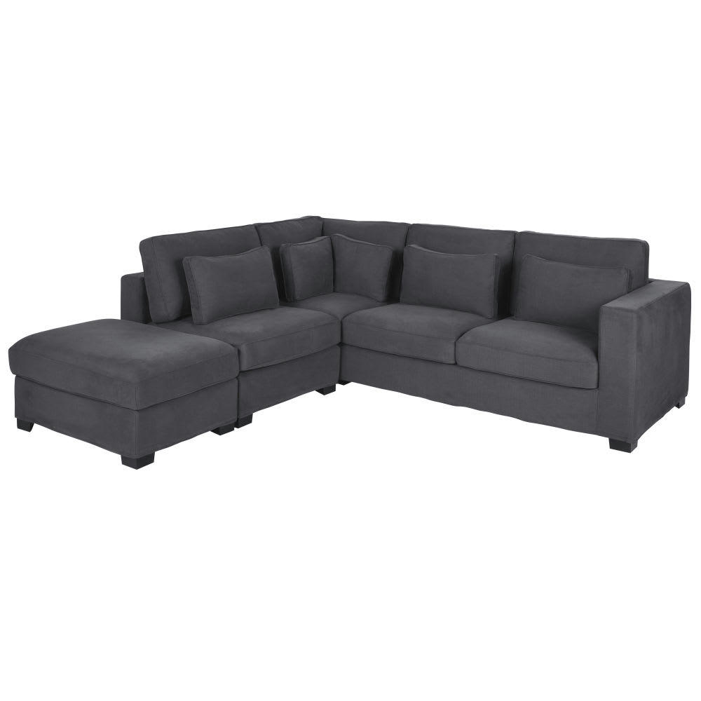 Milano - Canapé d'angle 4/5 places en coton et lin gris ardoise