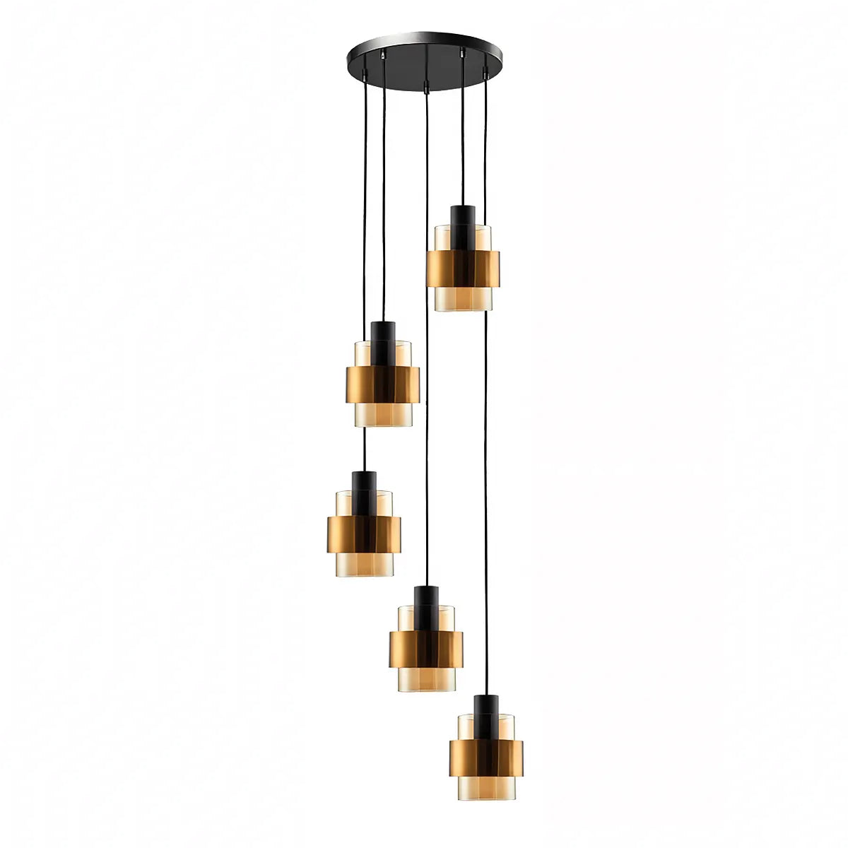 Freelight hanglamp Chiasso - 5 lichts - 40 x 320  cm - zwart goud