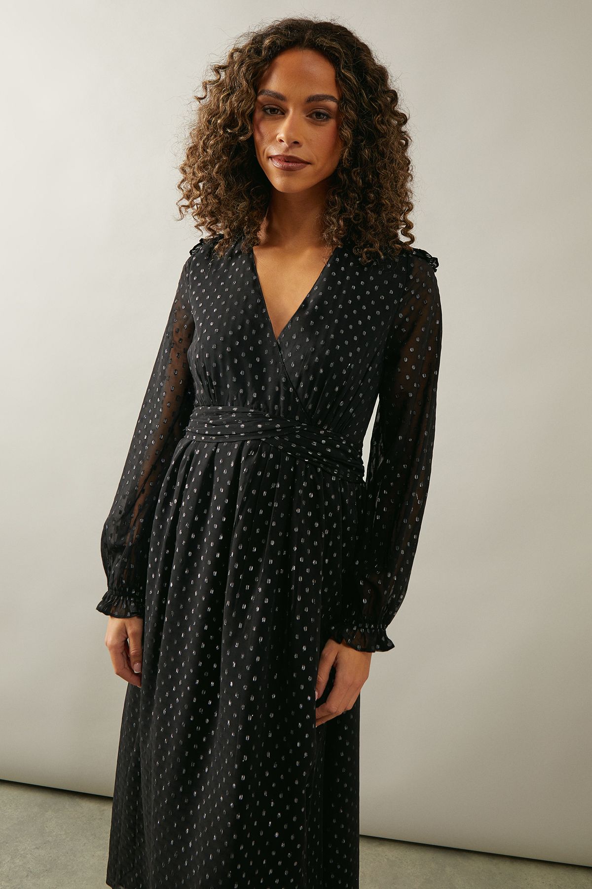 Wallis Occasion Metallic Spot Twist Midi Dress