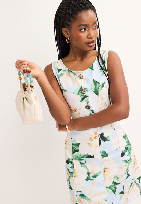 Womens Blue Floral Button Front Dress