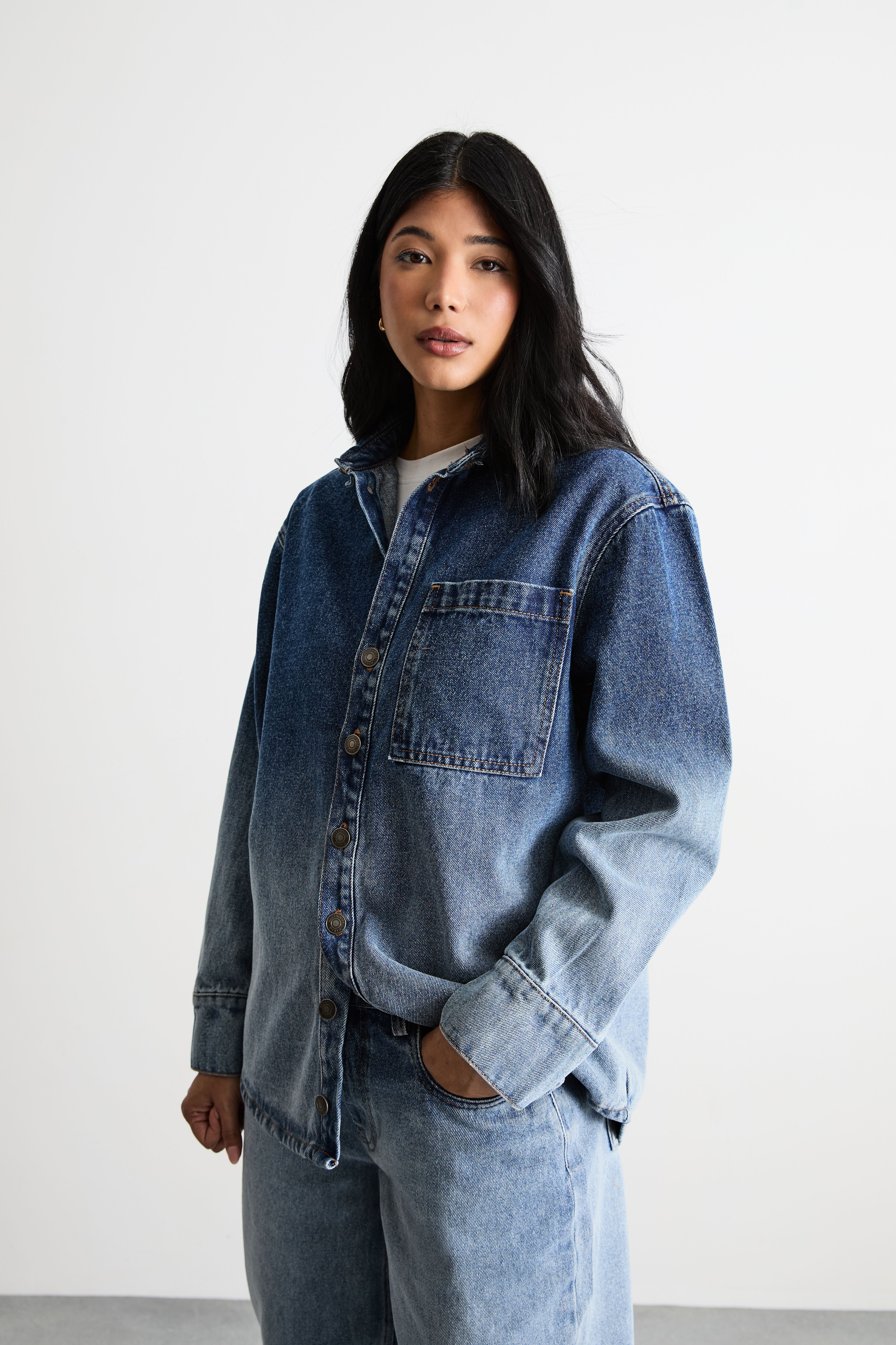 Warehouse Oversized Ombre Denim Shirt Co-ord