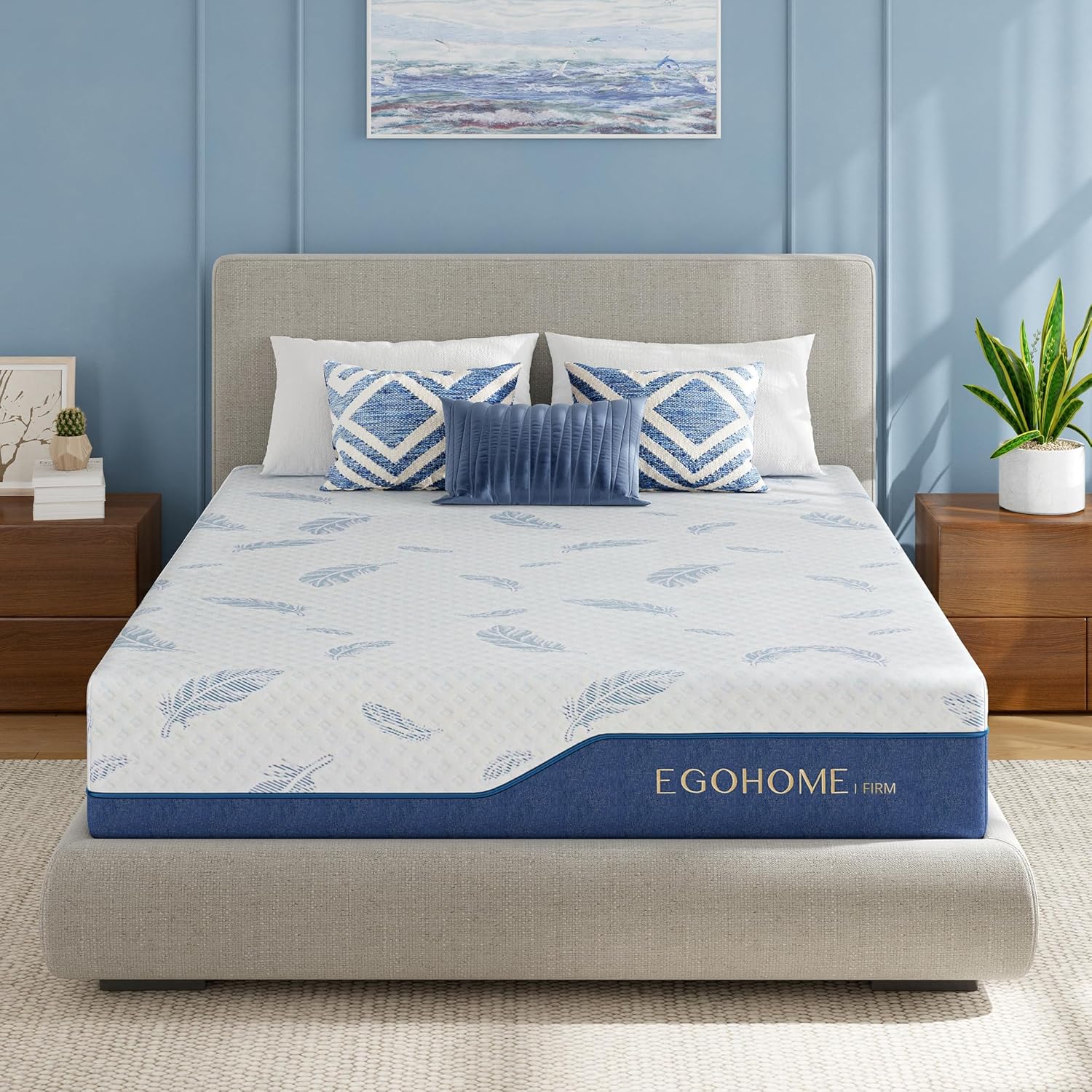 EGOHOME Firm Queen Mattress 12 Inch Memory Foam Mattresses Bed in a Box with Gel Foam and Removeable Fiberglass Free Cover for Cool Sleep and Back Pain Relief, CertiPUR-US Certified, Blue
