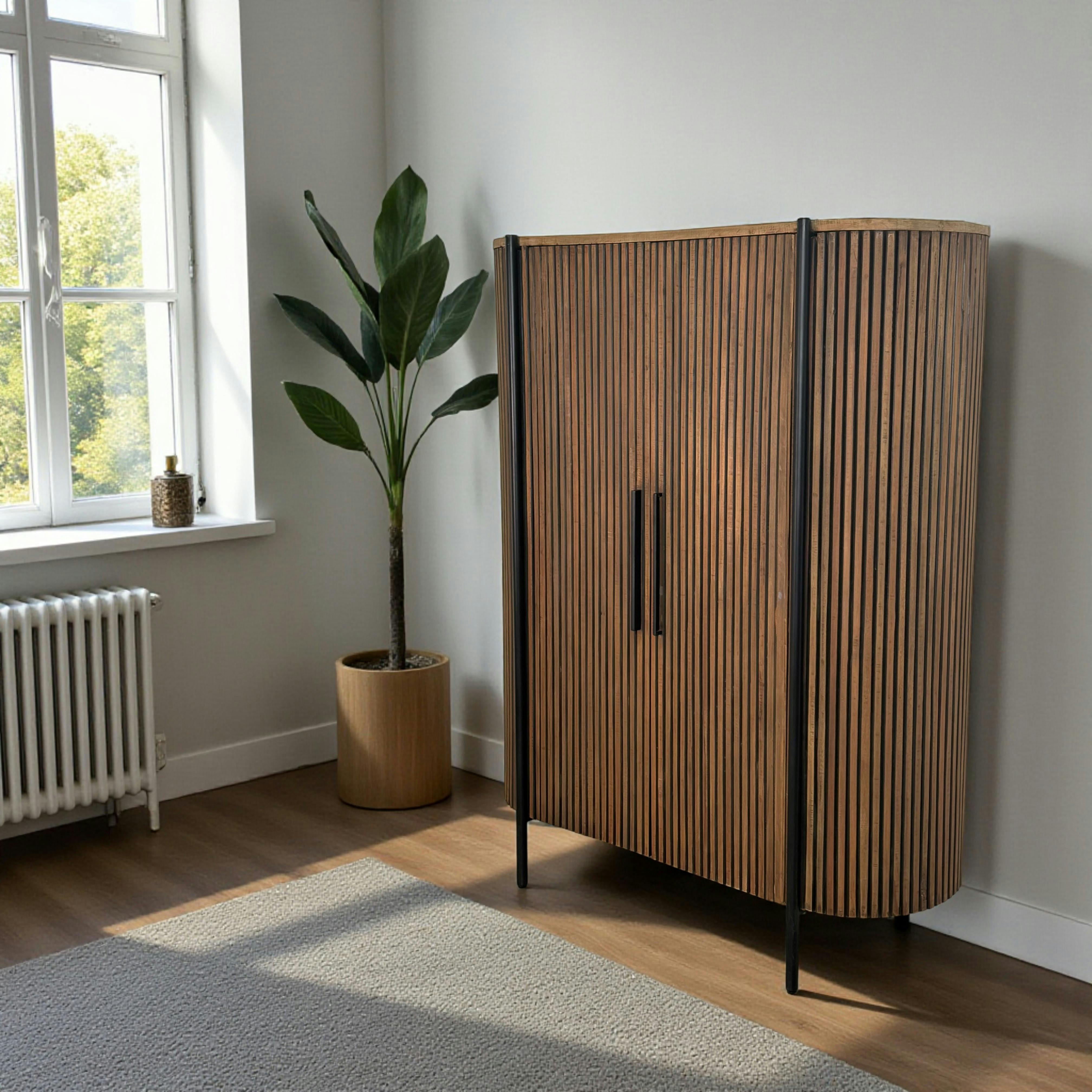 Buffet haut 2 portes côtés arrondis bois naturel TRANI
