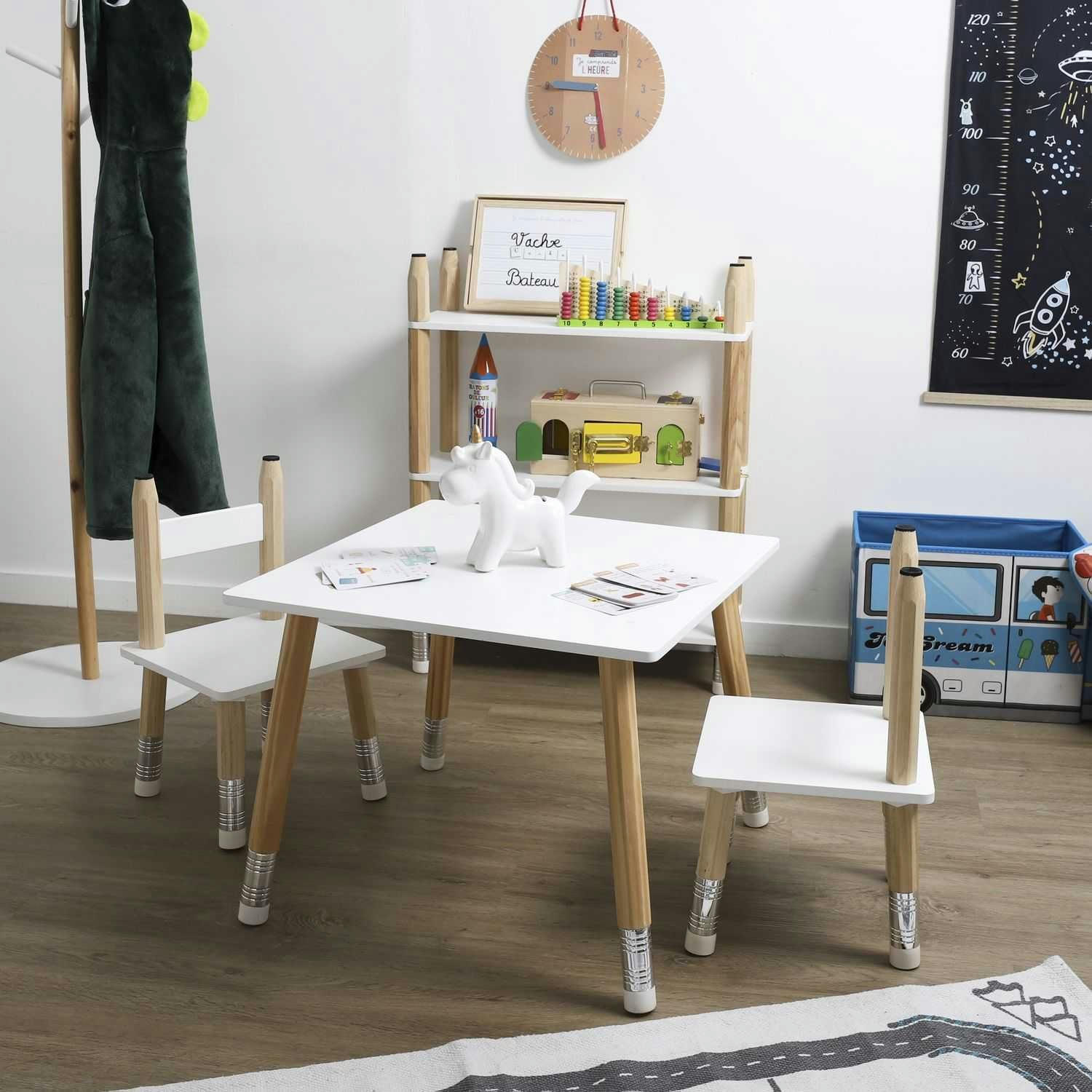 CRAYONS - Table pour enfant avec 2 chaises en mdf blanc