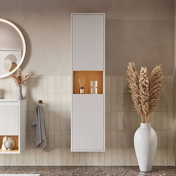 Meuble Colonne Armoire suspendue Blanc mat MDF 42x170x35cm (LxHxP), Charnières flexibles gauche/droite - BELDIVO