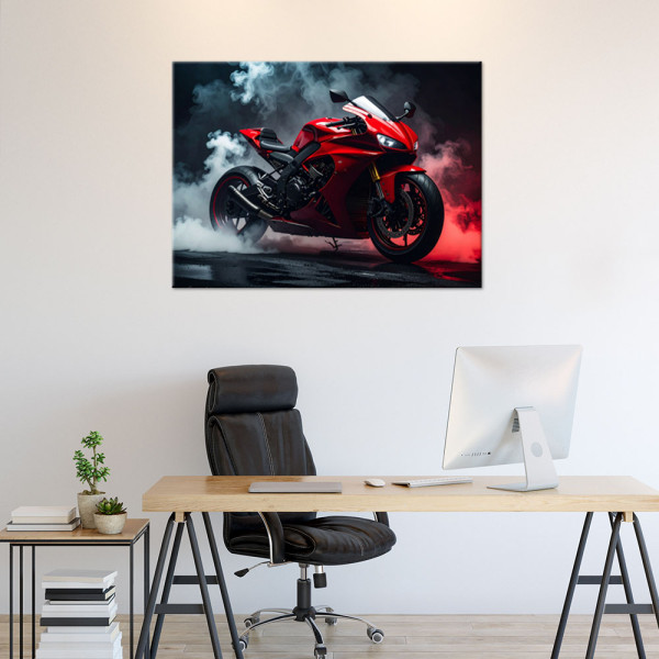 Obraz do salonu biura pokoju nastolatka, Czerwony Motocykl Motor 30x20