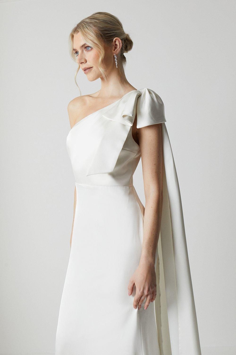 Coast Bow And Drape Detail One Shoulder Satin Wedding Dress