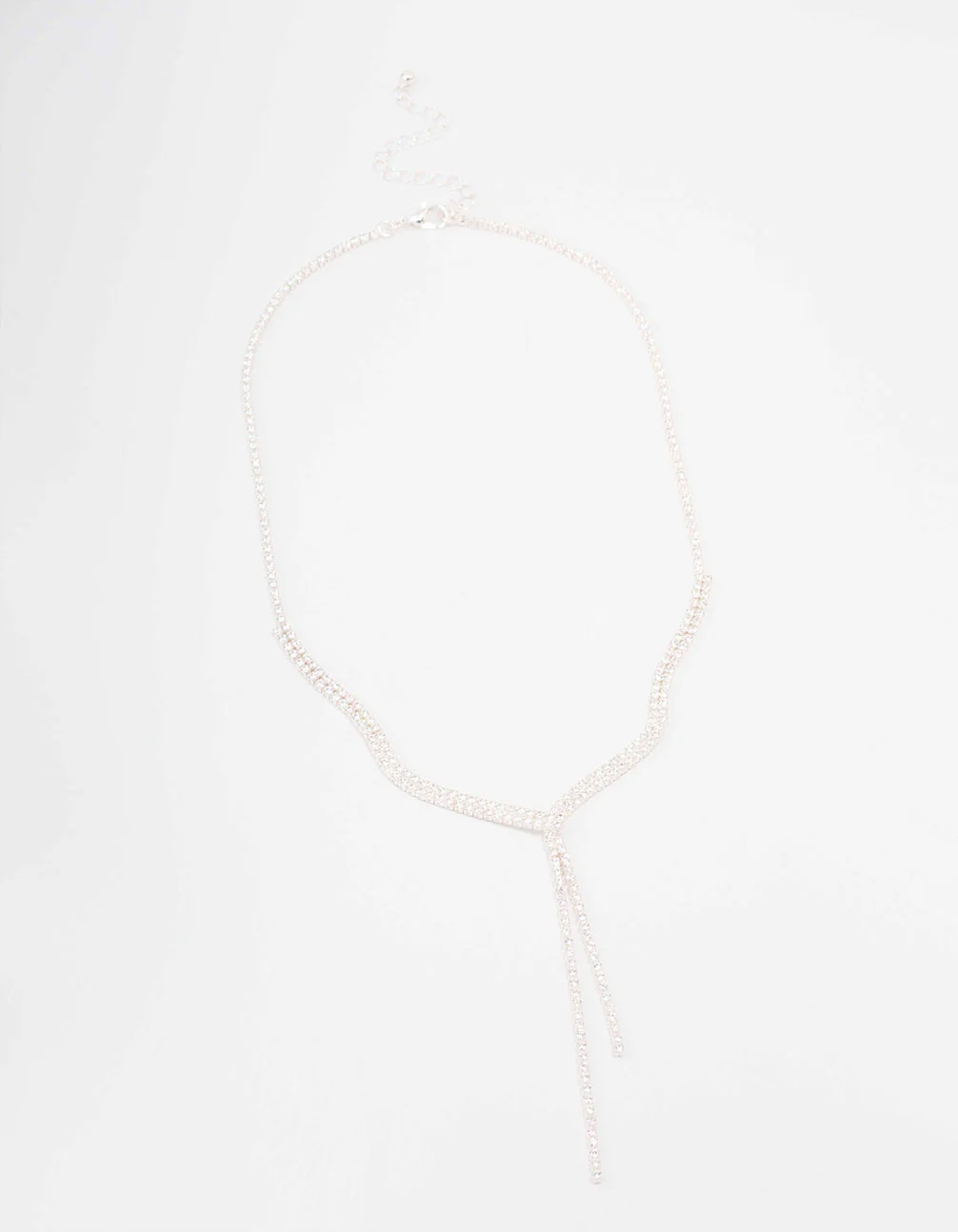 Silver Fine Ribbon Cubic Zirconia Lariat Necklace