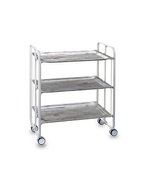 Desserte pliante BAUHAUS avec roulettes, Structure blanche, 3 niveaux, 3 positions
