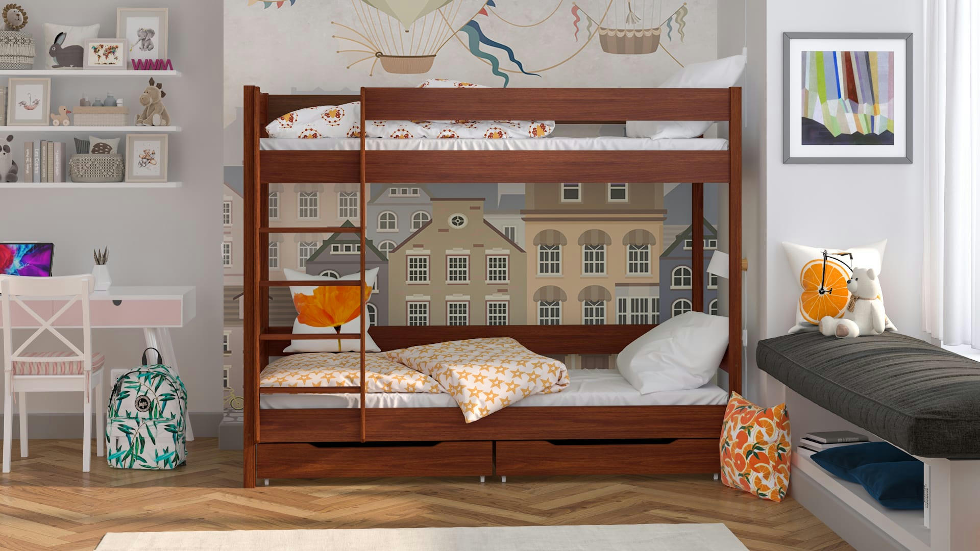 - Lit superposé en pin massif&MDF 180x80 palissandre