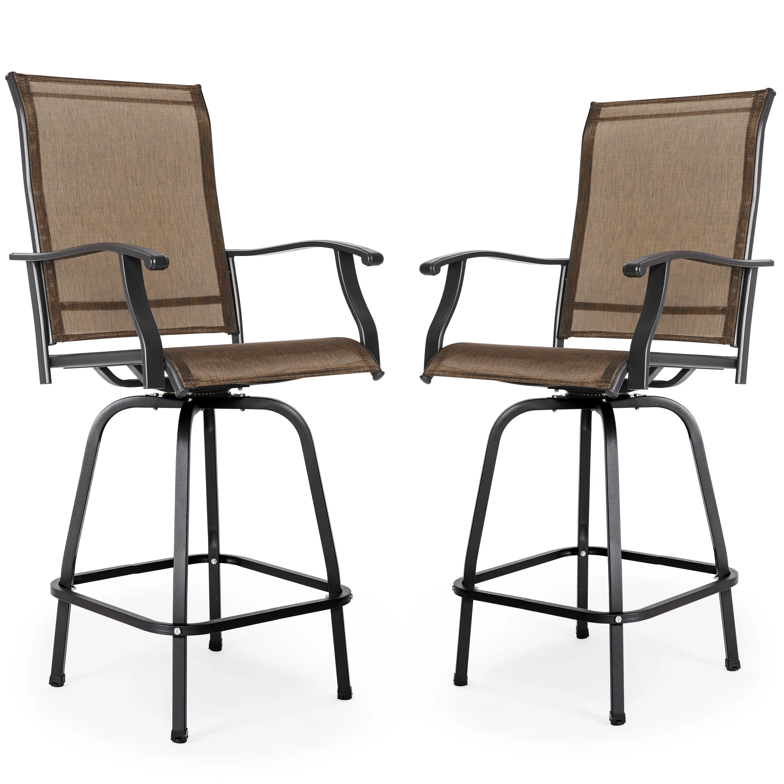 Outdoor Patio 2-Piece Swivel Bar Stools, All-Weather Textilene, Black