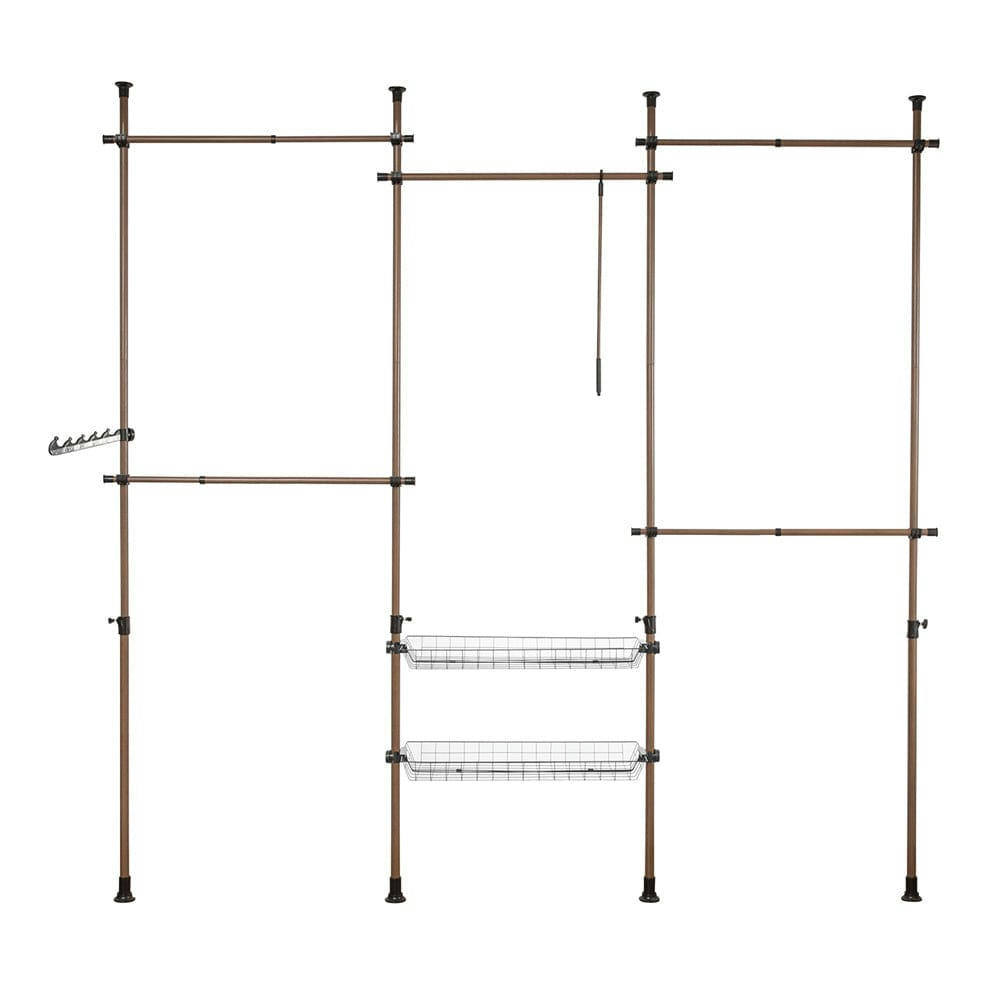 - Télescopique garde-robe 5 barres 2 paniers en métal marron