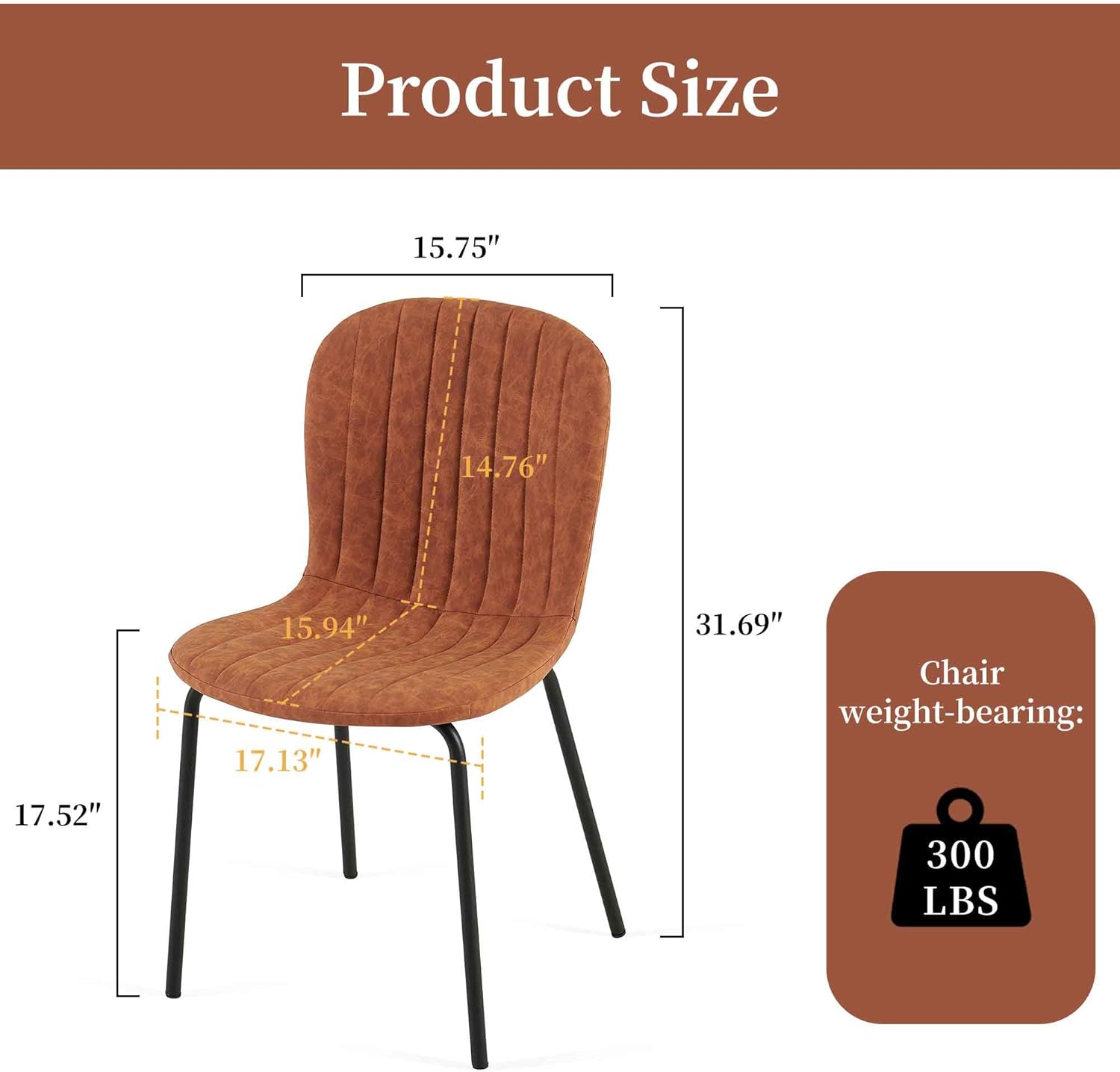 Brown Dining Chairs Set of 4 PU Leather Dining Room Chairs with Black Metal Legs, Mid Century Modern Dining Chairs for Kitchen & Dining Room