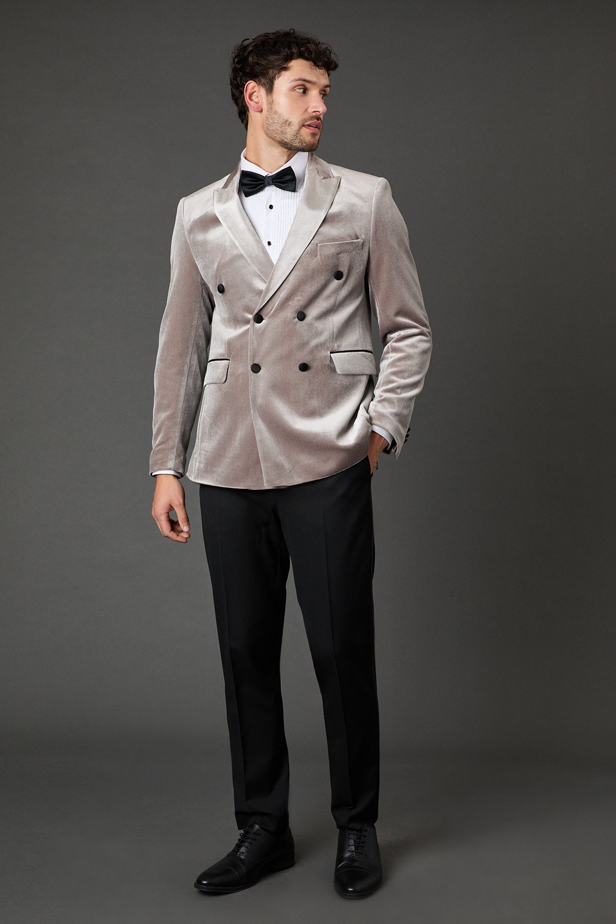 Burton Taupe Velvet Double Breasted Tuxedo Jacket
