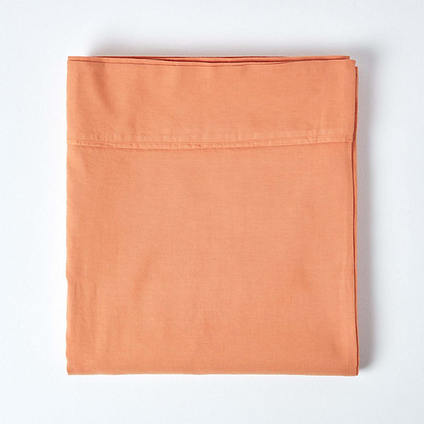 Drap plat en lin lavé orange, 178x255 cm - HOMESCAPES