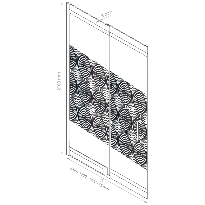 Porte de douche coulissante avec sérigraphie noire Uimi 120 x 210 cm ONDÉE