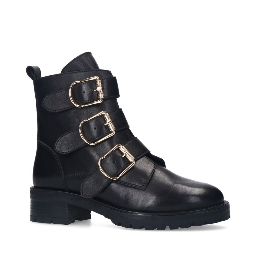 Manfield Zwarte leren laarsjes met gesp