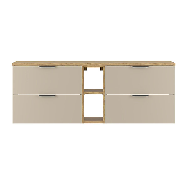 Meuble sous-vasque 140cm 2 niches plan de toilette Astrid Cachemire et bois