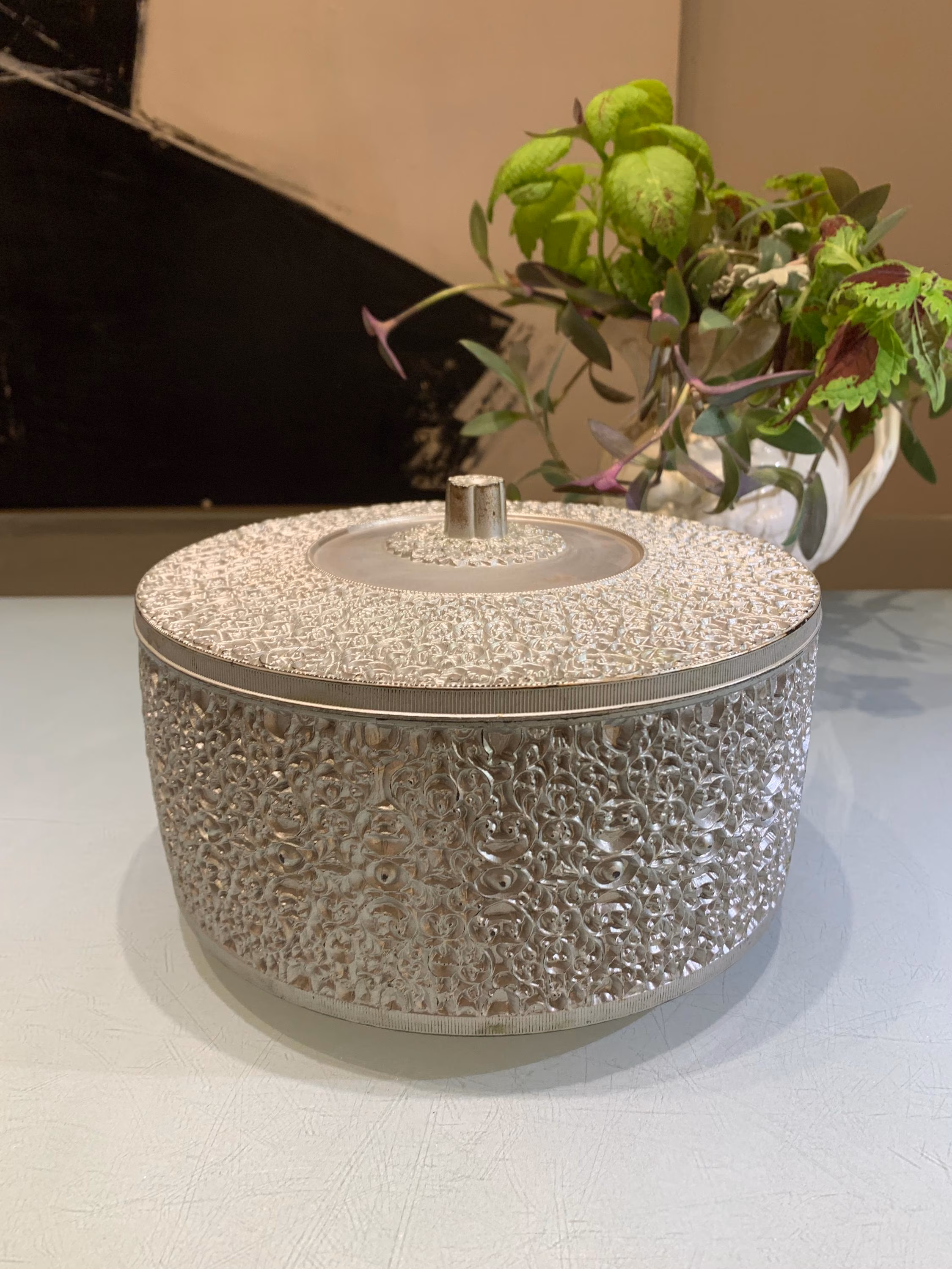 Vintage Hollywood Regency Silver Toned Filigree Sewing Box - Circa 1960