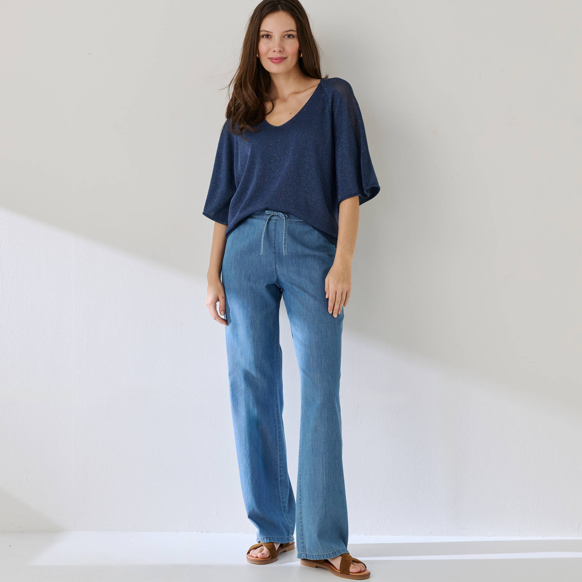Pull loose maille brillante