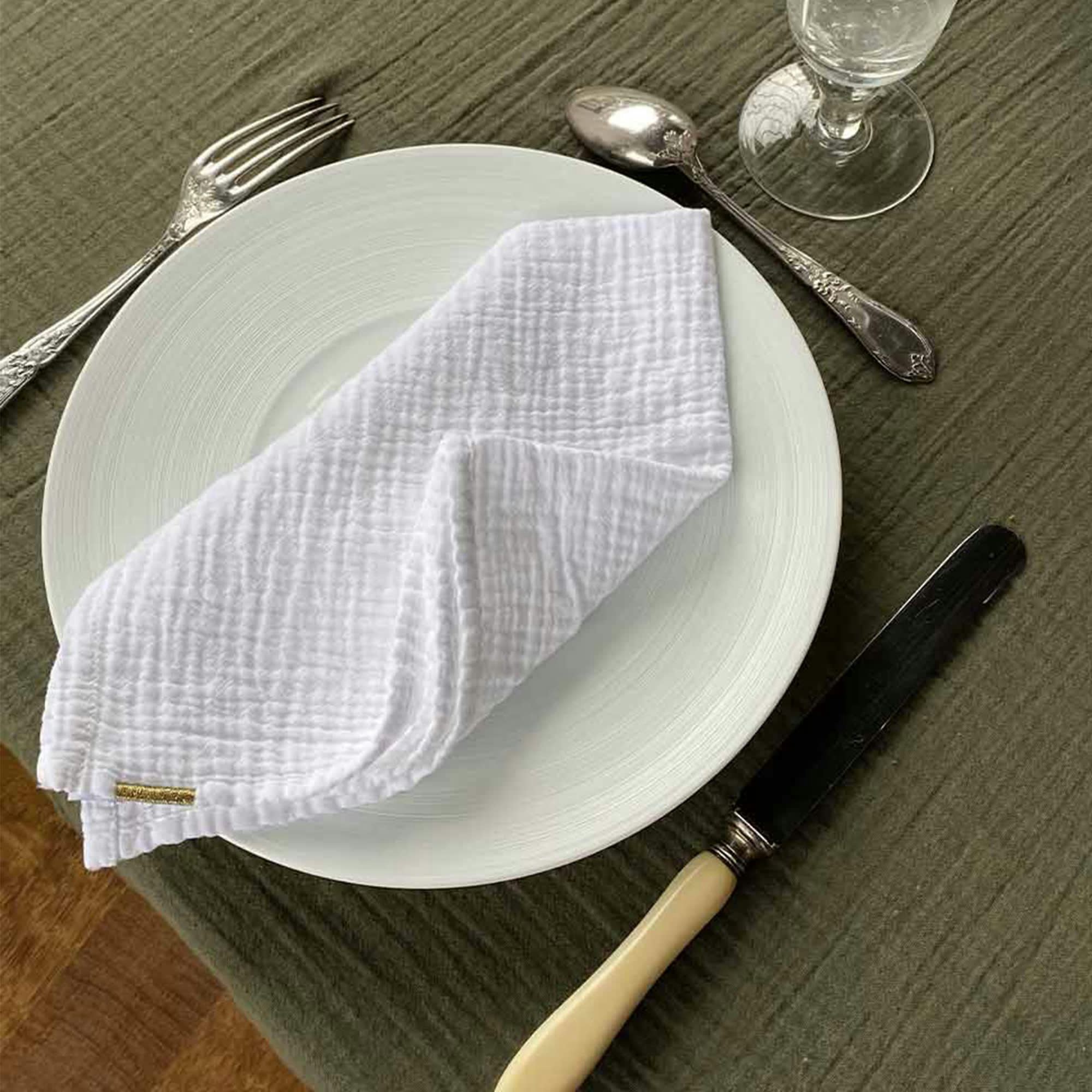 - Serviettes de table (lot de 2) en double gaze de coton blanc immaculé