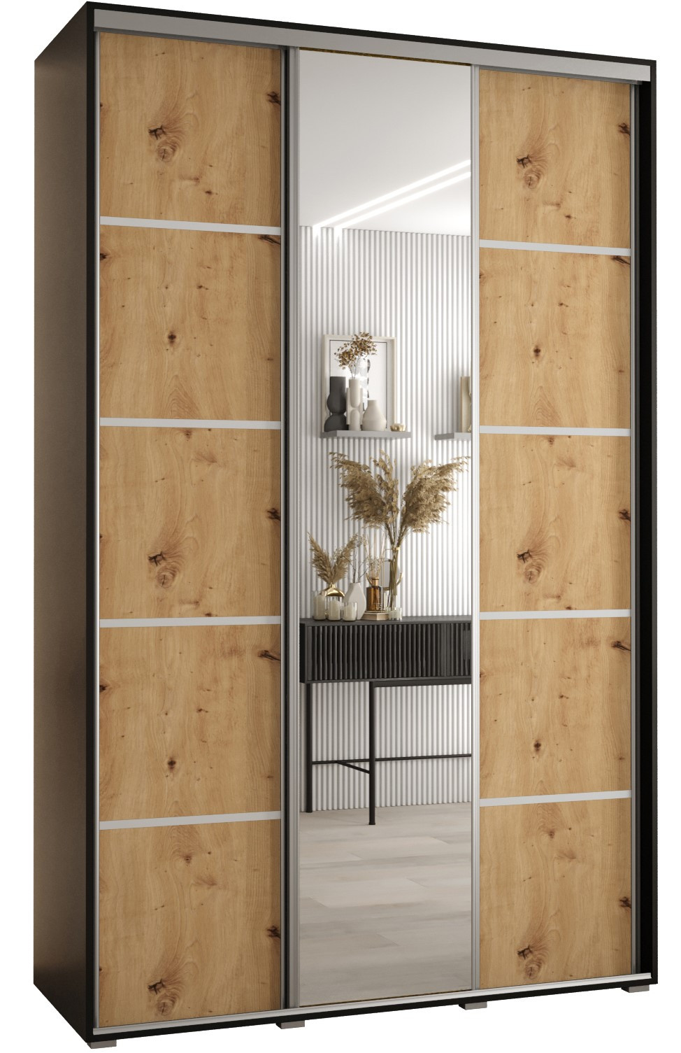Szafa przesuwna 45 wysoka Davos 5 160 czarny artisan srebrny